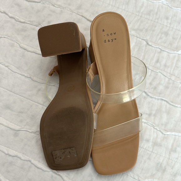 A New Day Women's Chunky Block High Heel Slip On Mules Sandals Transparent Strap - Picture 2 of 8